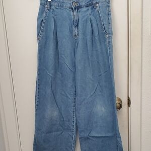 Zara Wide Leg Pleated Baggy Denim Jeans Girl's Size 11/12
